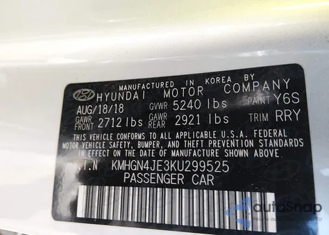 2019 Genesis G80 3.8 из США, поврежденный, VIN KMHGN4JE3KU299525